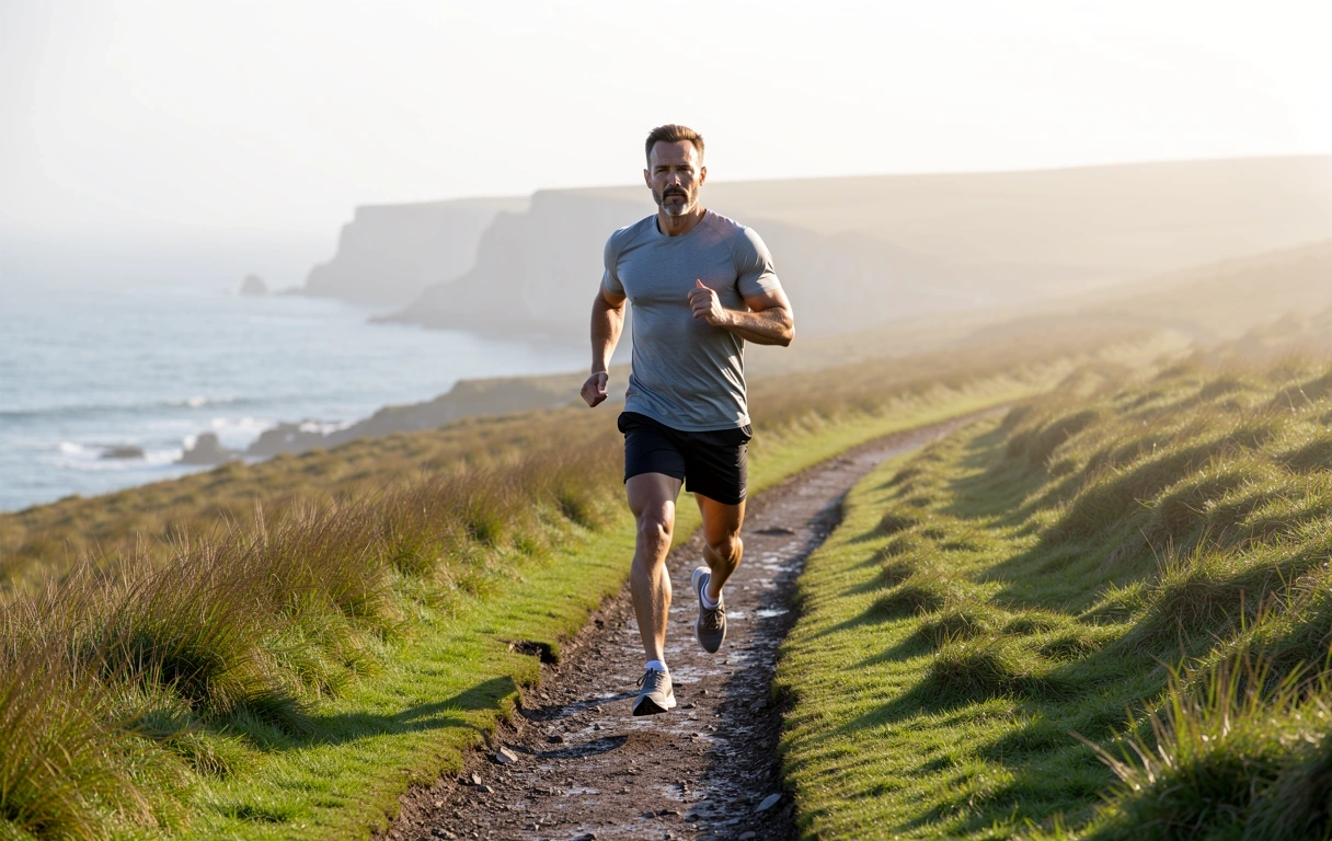Man jogging on coastal path representing endurance